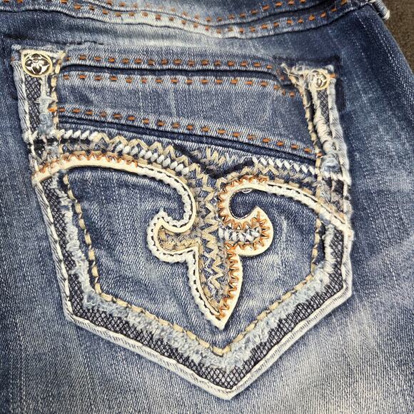 Rock Revival Denim Boot Cut Jeans Leyah 30X33 Tall Distressed Thick Stitch - Picture 9 of 16